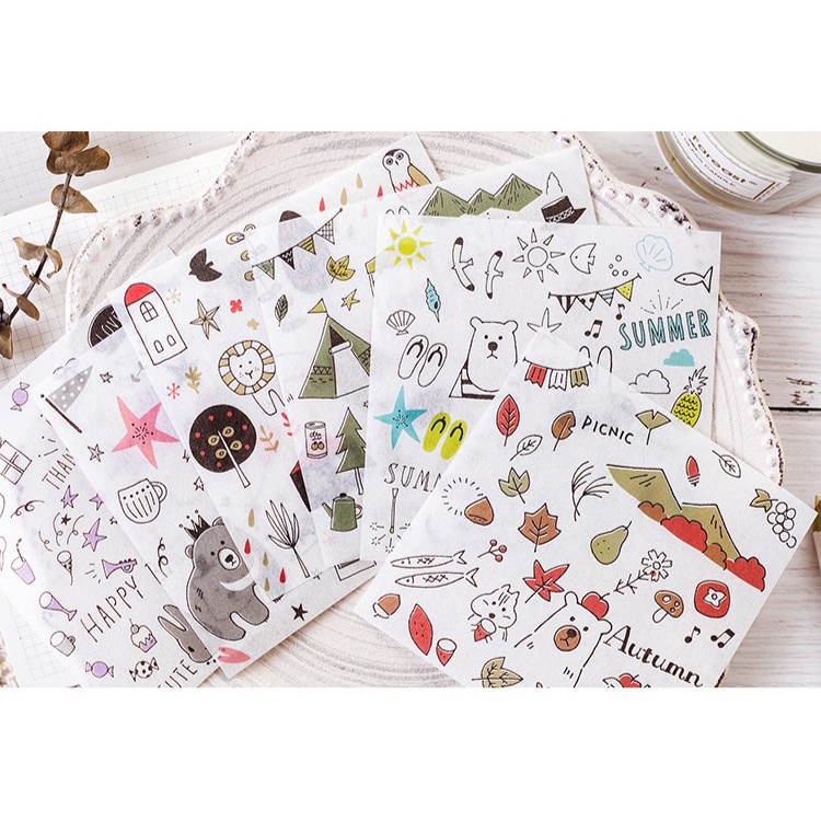 Enjoymore 🍁 Set 2 Tấm Dán Nhiều Chủ Đề Travel, Summer, Dream, Flower Sticker Trang Trí Sổ Tay Scrapbook Bullet Journal