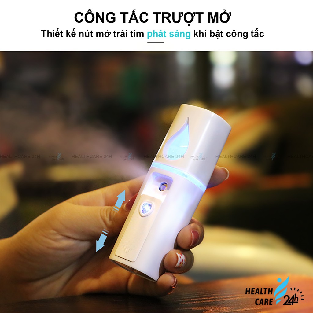 Máy phun sương cầm tay mini xịt khoáng Nano L2 cấp ẩm da mặt - Thiết kế mới có gương soi - Tặng kèm cáp sạc