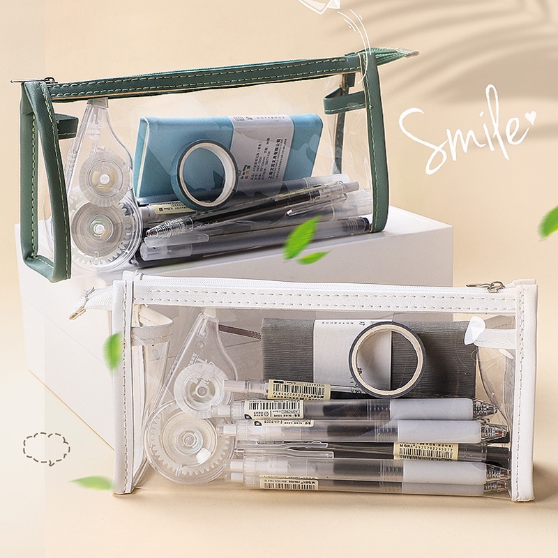 Hộp Bút Trong Suốt cute,Túi đựng bút bằng PVC trong suốt có khóa kéo chống nước hồng xanh đỏ xanh vàng sinh viên văn phòng nghiên cứu máy tính để bàn văn phòng phẩm
