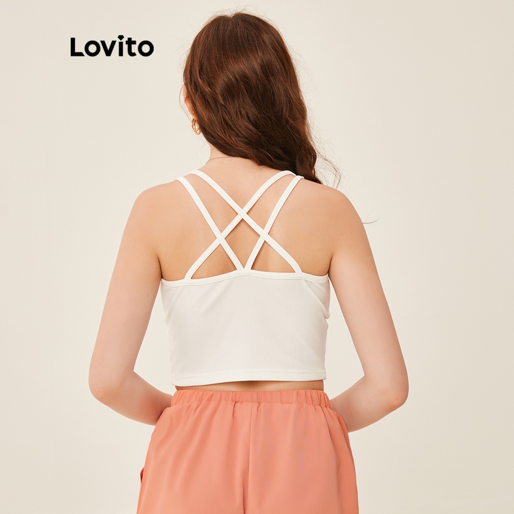 Lovito Áo Crop Top Màu Trắng Trơn Cơ Bản Lovito L20D393