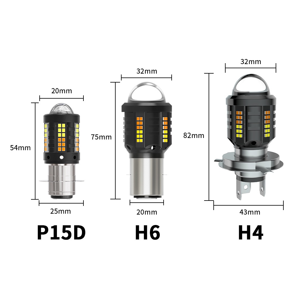 1 Đèn Pha LED T19 P15D H4 H6 BA20D Hai Màu DC12V-60V Cho Xe Mô Tô