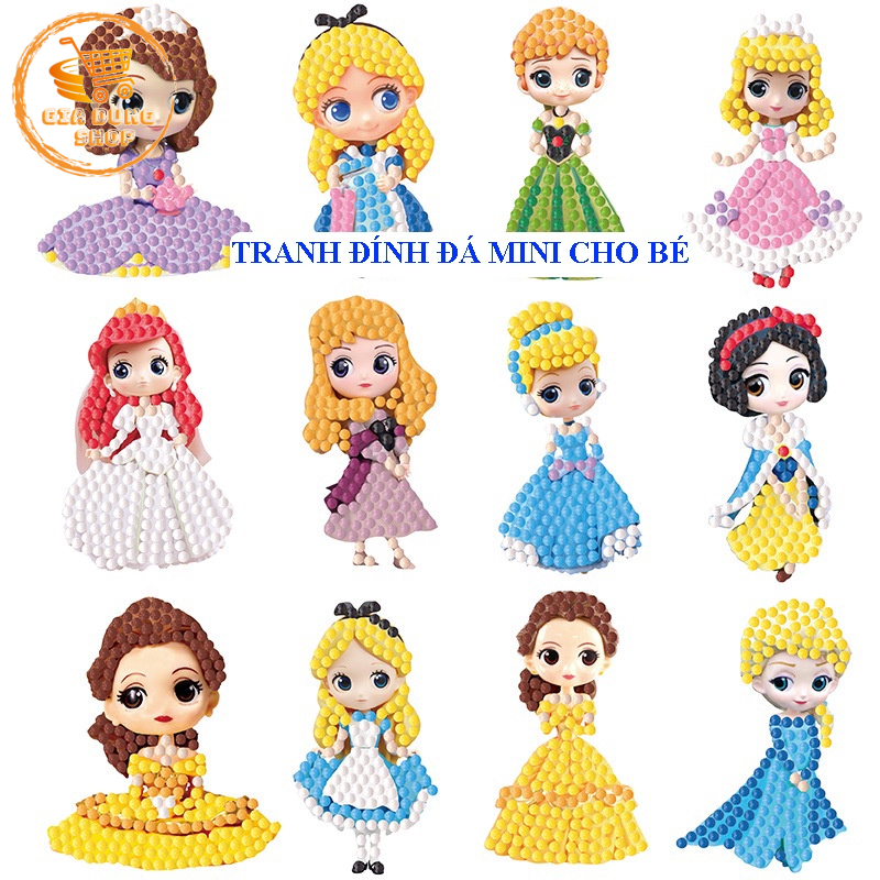 Tranh Đính Đá Mini Cho Bé Tự Hoàn Thành Nhiều Mẫu Công Chúa Loại 12 Sticker - 10 Sticker - 8 Sticker - 6 Sticker