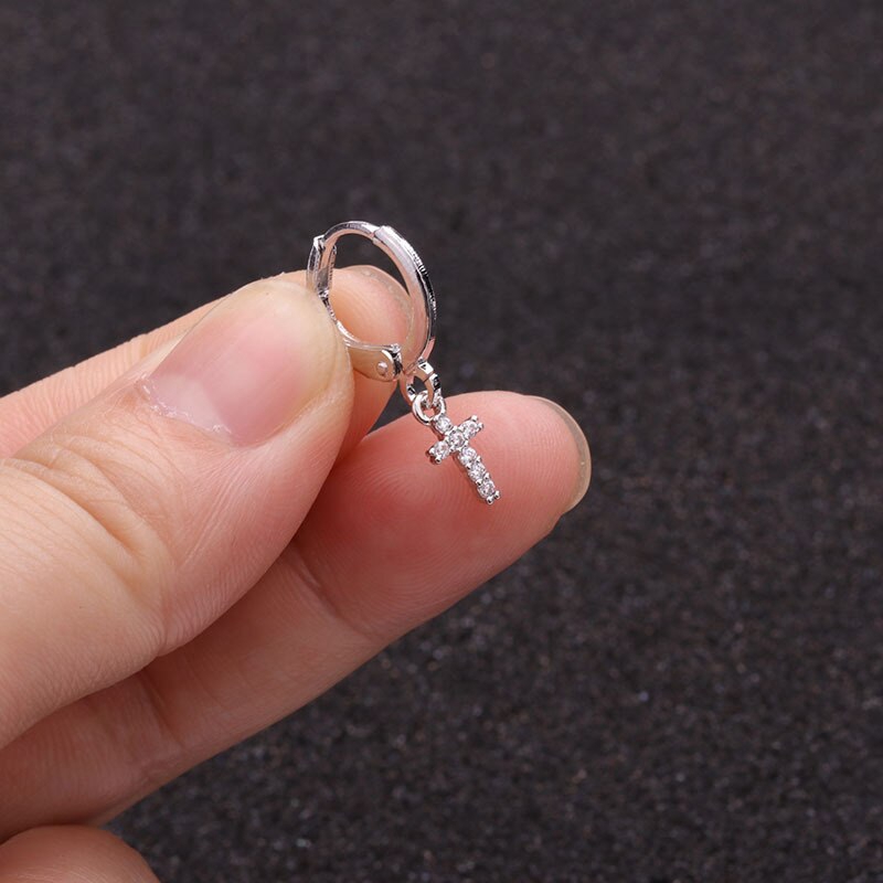 1 Khuyên tai tròn đính đá Cz nhỏ phối mặt thánh giá / bông hoa / ngôi sao