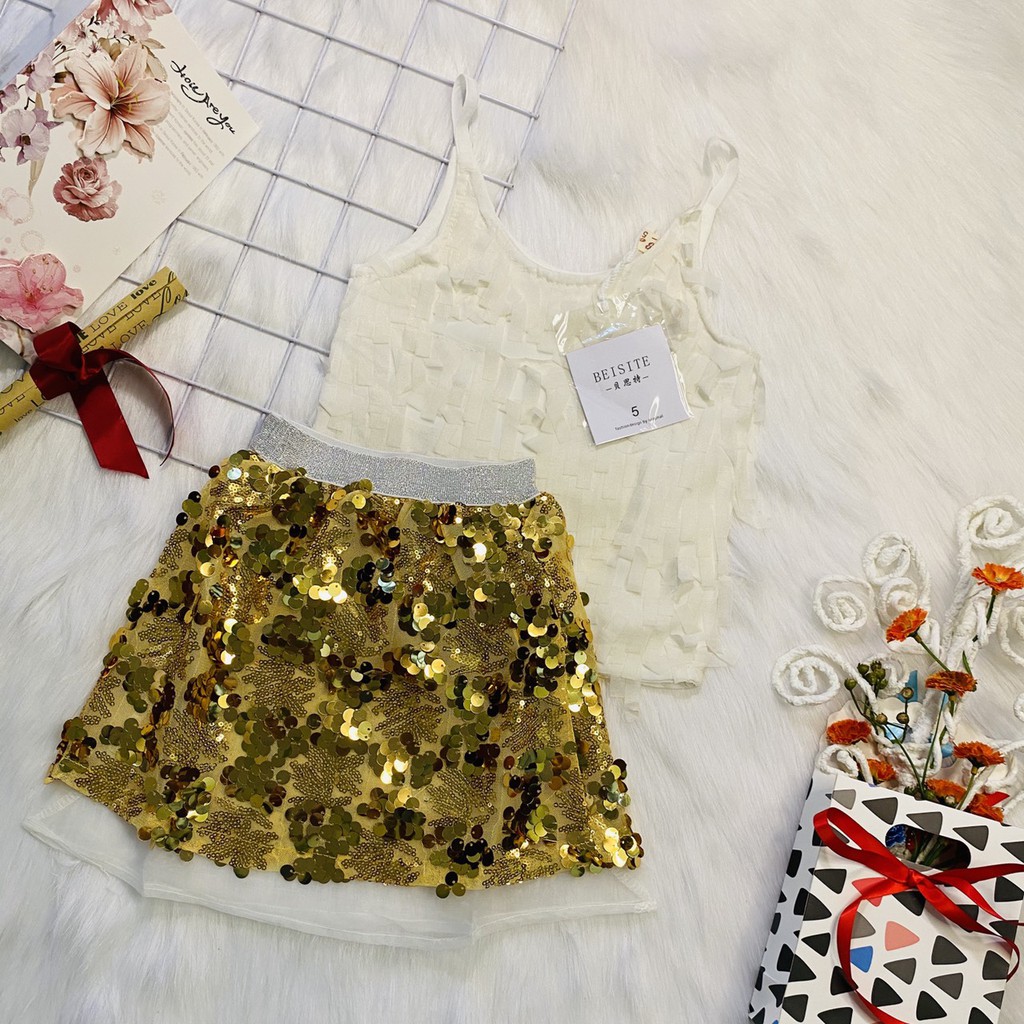 Sét bộ bé gái size 13-21kg chân váy kim sa sành điệu