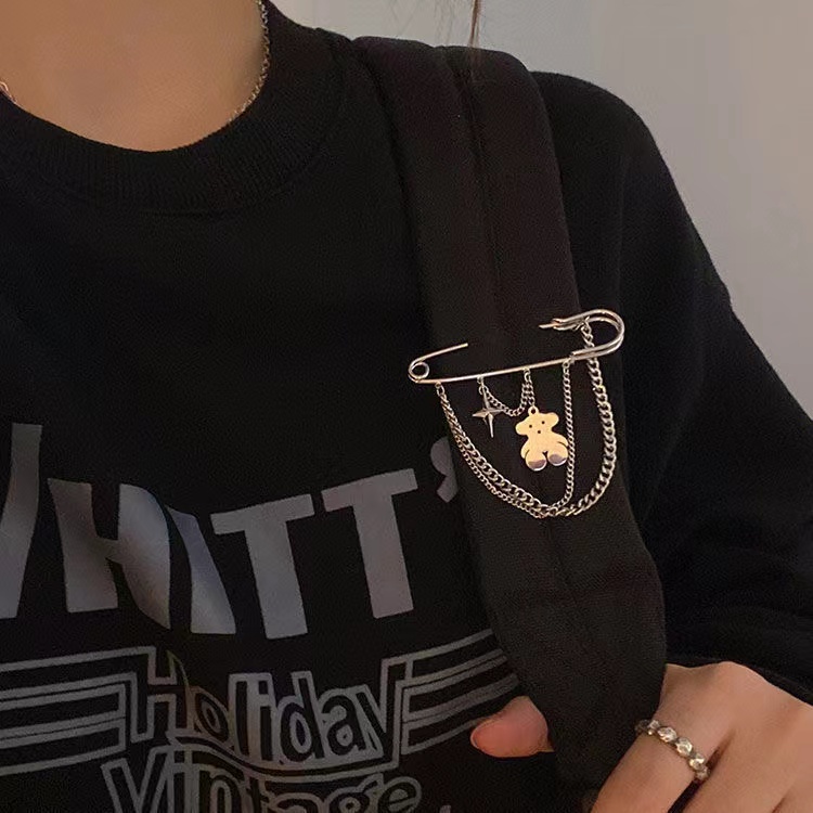 iF YOU Trâm Cài Áo Dạng Dây Xích Mặt Hình Gấu Thời Trang Thanh Lịch Cho Nữ