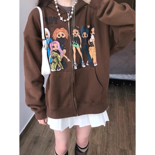 Áo Khoác Jacket Cô Gái Khoá Zip Màu Nâu Siêu Dễ Phối Có Nón Nam Nữ