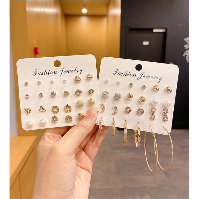 Set 9 Khuyên Tai Kim Loại Phong Cách Hàn Quốc Cho Nữ