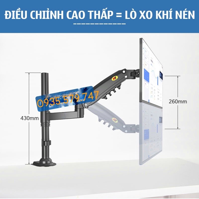 Giá Treo Màn Hình NB H160 17 - 27 Inch / Tay Treo Hai Màn Hình H160 Kẹp Bàn - Xoay 360 Độ