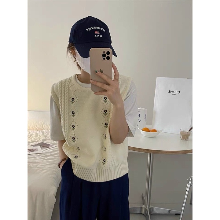 Áo Gile len hoa thêu nổi áo ghile phong cách tiểu thư sang chảnh siêu hot 2T Uniex P41