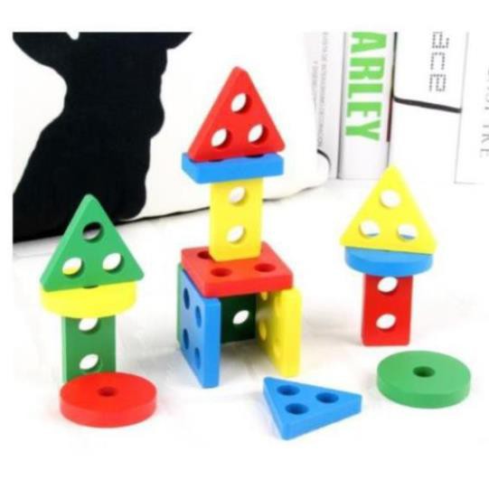 Đồ chơi thả hình 5 trụ thanh ngang mẫu 2 giáo cụ Montessori cho bé