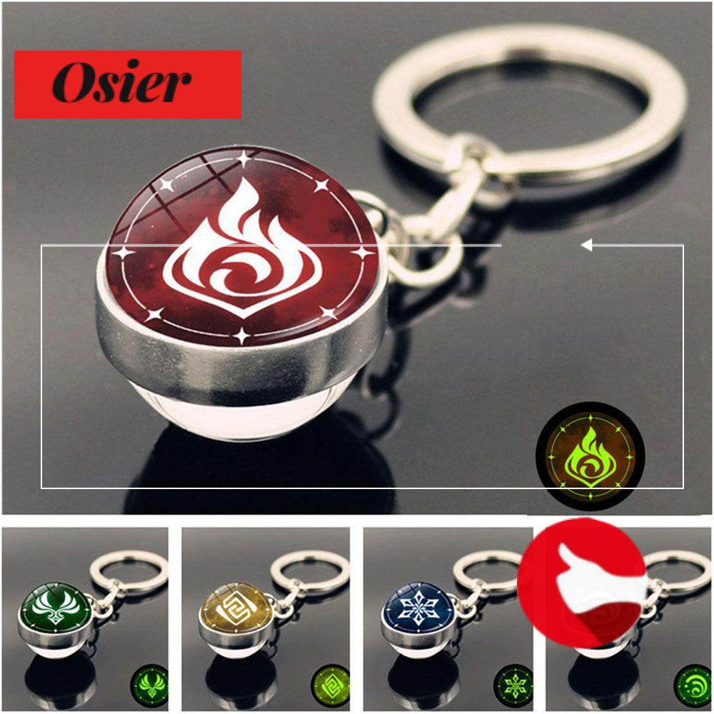 Móc khóa mặt hình quả cầu thủy tinh khắc biểu tượng game Genshin Impact phát sáng trong bóng tối