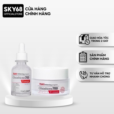 Combo Dưỡng Trắng Da 7DAY Angel's Liquid Whitening Program Gutathione 700V ( Serum & Cream )