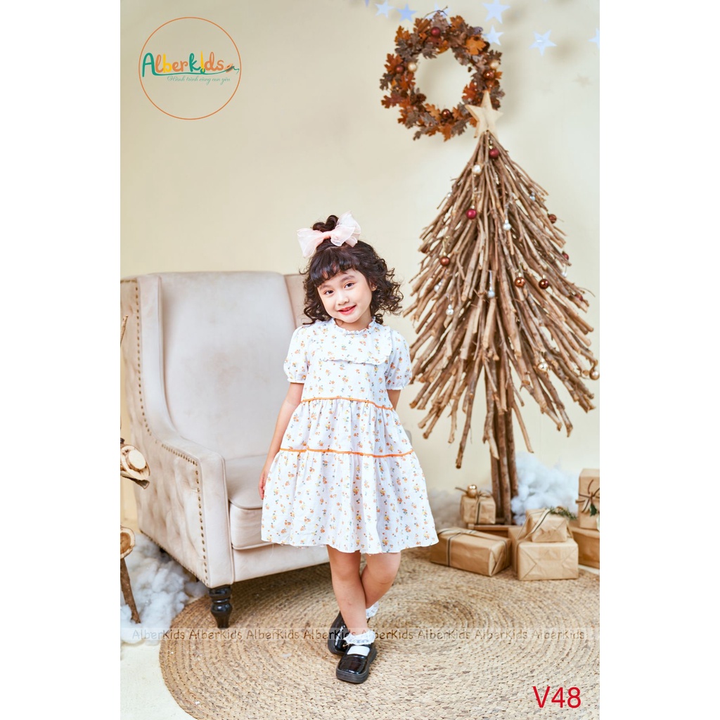 Váy bé gái ALBERKIDS ngắn tay họa tiết Elli dress công chúa xinh đẹp cho trẻ em từ 2,3,4,5,6,7,8,9,10,11,12 tuổi [V48]