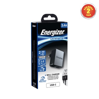 Cốc Sạc Energizer 3.4A 2 Cổng [Kèm Cáp USB-C] - ACA2CEUUC23