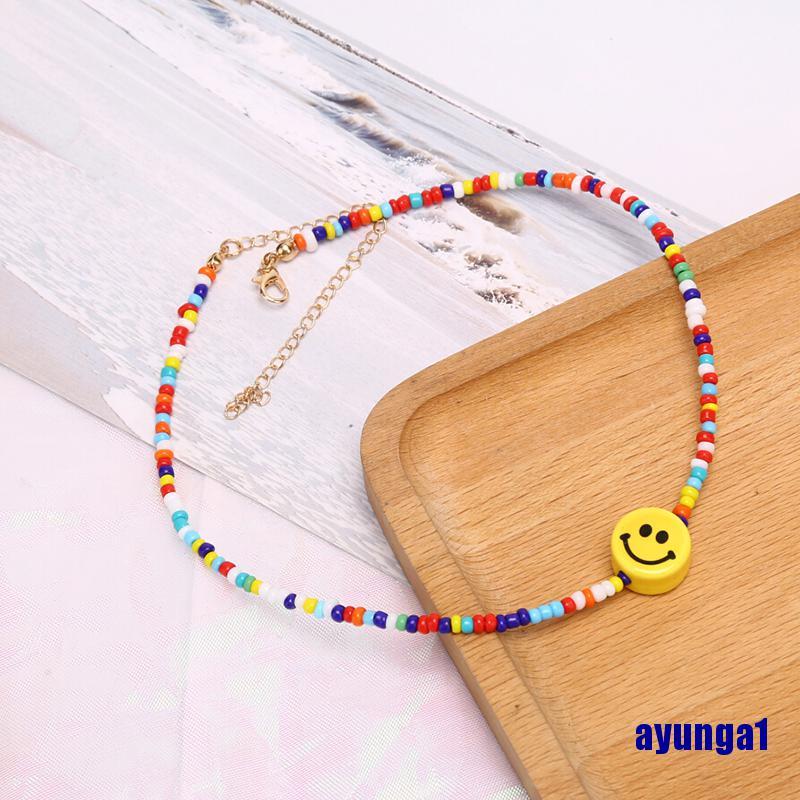 (ayunga1) Bohemia Colorful Beads Smile Face Pendant Choker Necklace Clavicle Jewelry Gift