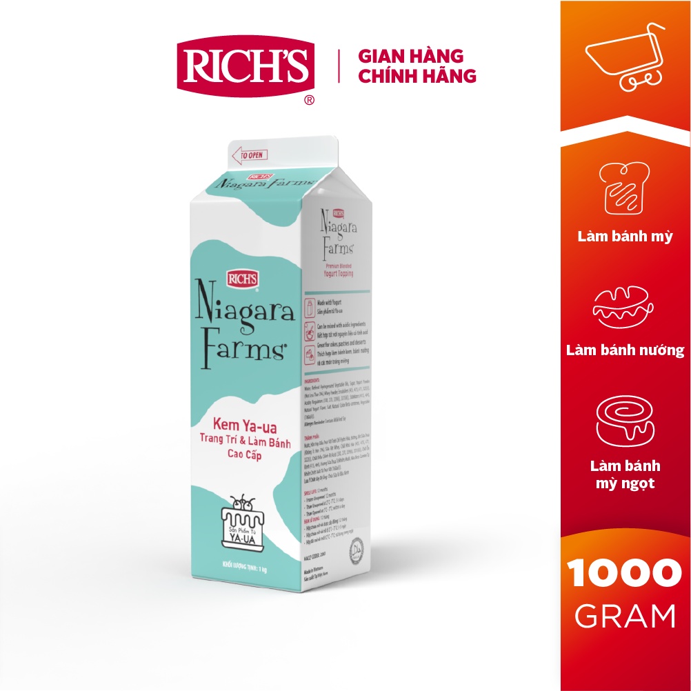 Kem Ya-ua Trang Trí & Làm Bánh Cao Cấp Rich's Niagara Farms Hộp 1Kg