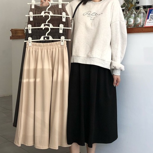 CHÂN VÁY MIDI BASIC NỮ LƯNG THUN TRƠN NHIỀU MÀU
