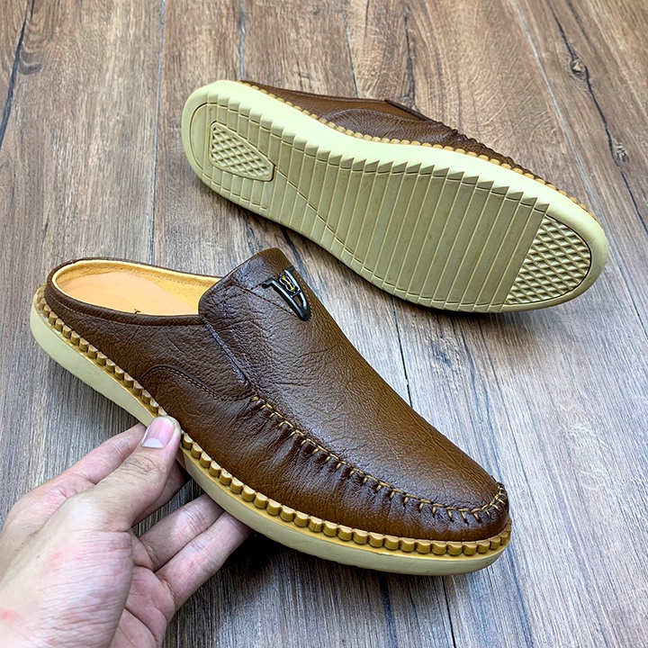 Giày sục nam da thật nguyên tấm cao cấp đế cao su khâu chỉ êm chân thiết kế kiểu giày sục thông minh dễ dàng sử dụng