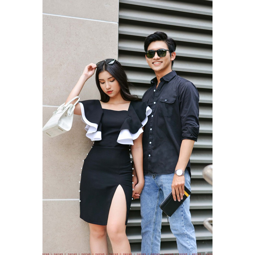 Đồ đôi Đầm Sơ Mi Couple Pocket Black Shirt &amp; Pearls Line Dress HAVIAS