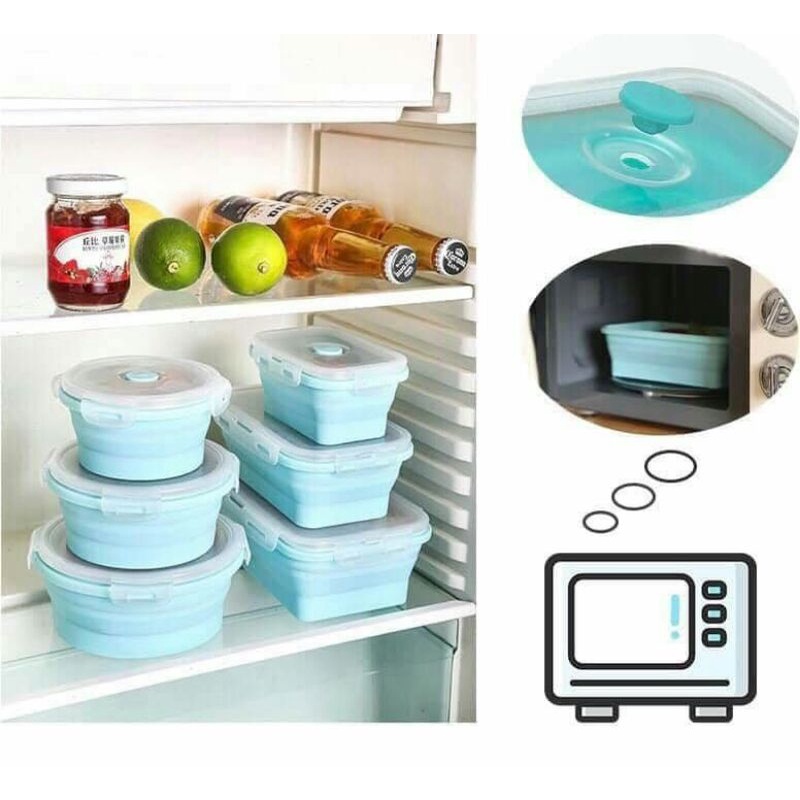 Set 4 hộp silicon thực phẩm gấp gọn hãng sale chuẩn FDA