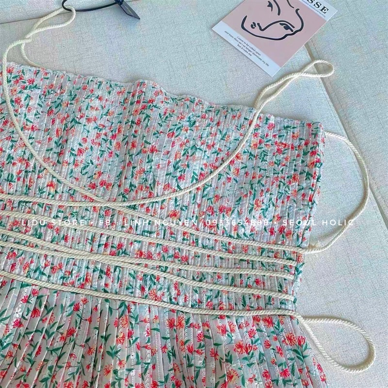Set Váy Hoa Tinh Khôi Kiểu Pháp Thắt Eo Nhẹ Nhàng