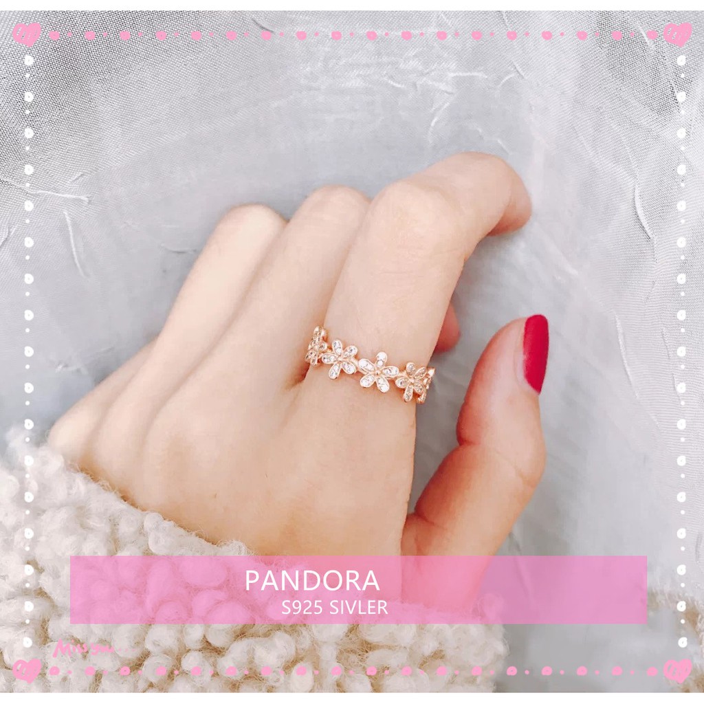 Pandora Nhẫn Mạ Bạc 925 Hình Hoa Cúc Nhỏ Xinh Xắn