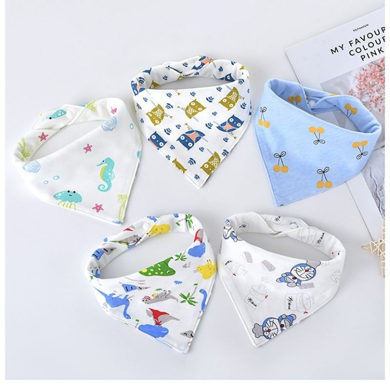 5 Chiếc Khăn Yếm Tam Giác Cotton 2 Cúc Bấm Cho Bé 0-5 Tuổi
