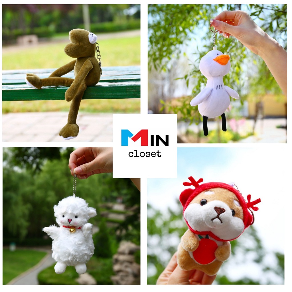 FREESHIP 50K  Móc khóa thú nhồi bông, móc chìa khóa keychain cài balo khủng long, cá mập, ếch chân dài siêu dễ thương