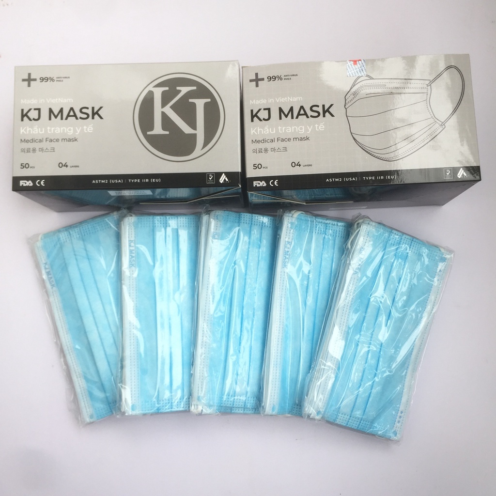 Khẩu trang y tế KJMASK chính hãng, Tiêu Chuẩn TYPE IIR Kháng Khuẩn màu xanh, trắng hộp 50 chiếc