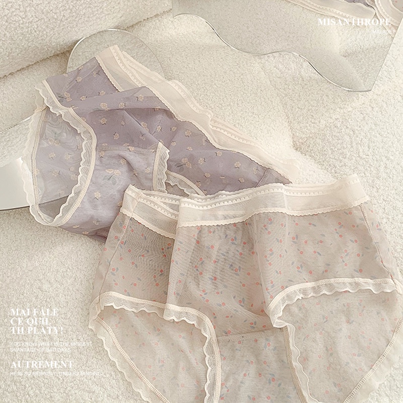 Quần Lót Lưới cotton Xuyên Thấu Họa Tiết Hoa Quyến Rũ Cho Nữ