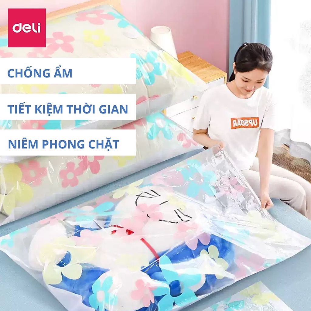 Túi hút chân không đựng quần áo, chăn ga gối , thú bông Deli - Loại dày cao cấp, bảo vệ quần áo, chăn ga