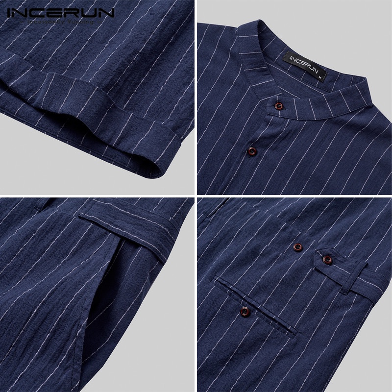 Áo liền quần Ngắn Tay Kẻ Sọc Phối Nút Cá Tính Dành Cho Nam