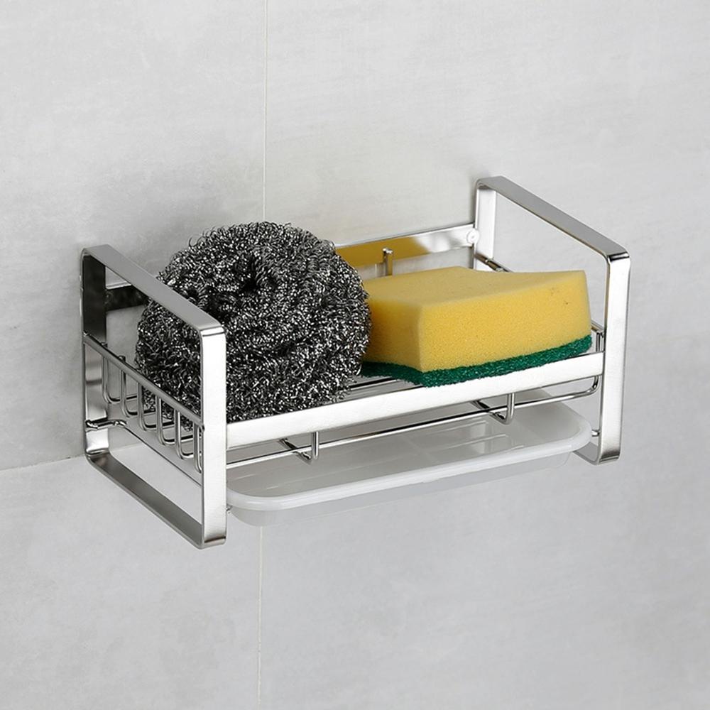 Giá Đỡ Bọt Biển Rửa Chén Không Đục Lỗ Kèm Khay Đựng Xà Phòng Có Thể Tháo Rời