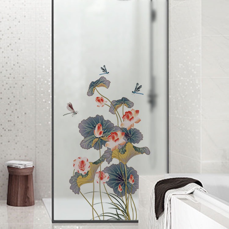 Decal dán kính cao cấp - Hoa Sen sẫm màu ( 60x116cm )