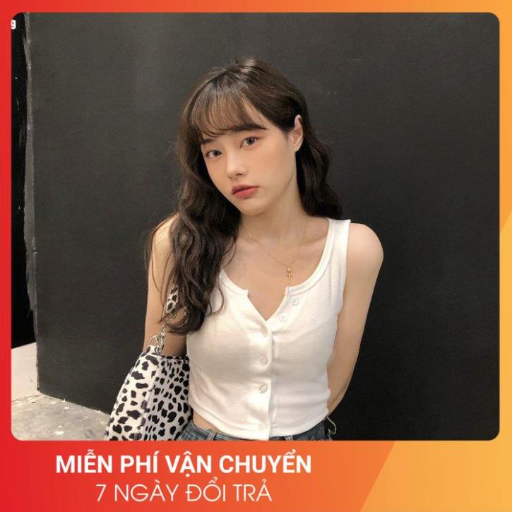 Áo Ba Lỗ Phối Khuy Cổ V 24AP Nữ [FREESHIP] 🌸 Croptop thun tăm body dáng ôm thể thao, học sinh cá tính Ulzzang 🌸 | BigBuy360 - bigbuy360.vn