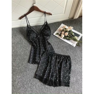 Set lụa 2 dây chấm bi, hàng cao cấp