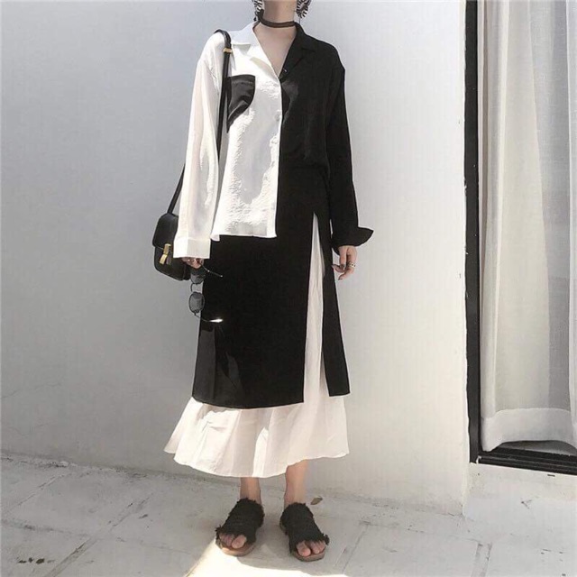 Sơ mi nửa đen - trắng