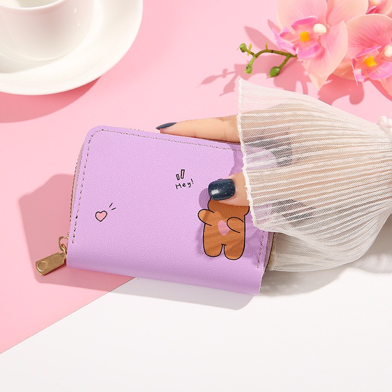Ví Ngắn Nữ Cầm Tay Đựng Thẻ Khóa Kéo In Hình Thỏ 556  Kiểu Dáng Dễ Thương Phong Cách Hàn Quốc - Hazo