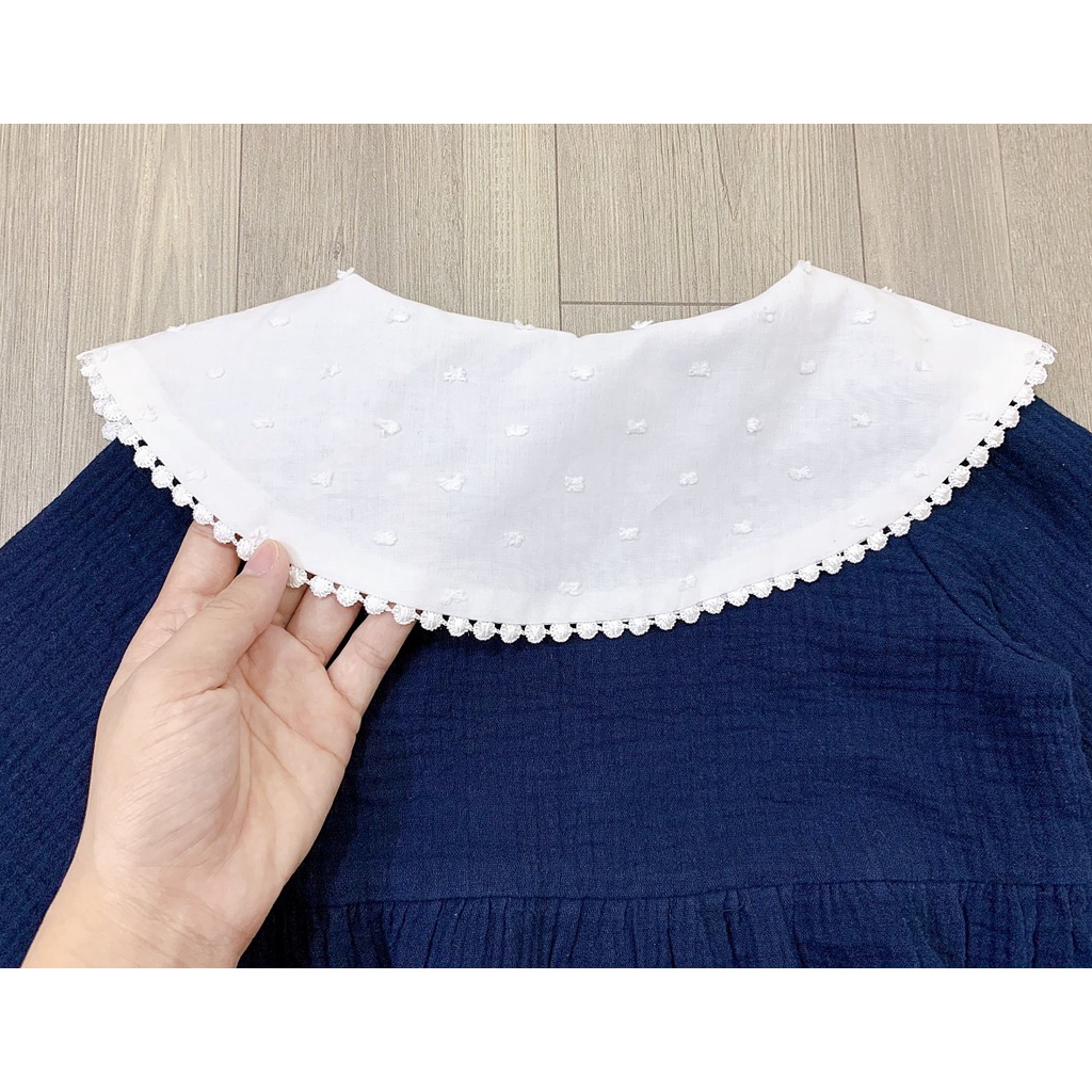 [100-150] Váy muslin dáng A xòe xanh tím than cho bé gái xuất dư Hàn