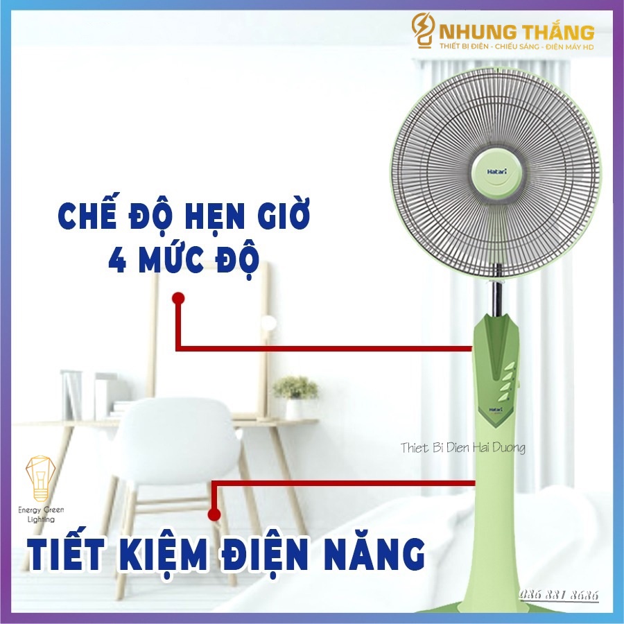 Quạt Cây Không Điều Khiển Hatari HD-P16M3 - Màu Random - Công Suất 50w  - Hẹn Giờ Tắt - Bảo Hành 12 Tháng