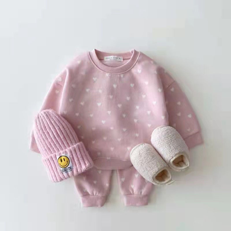 Bộ Áo Sweater Cotton In Hình Trái Tim Đỏ Và Quần Dài Phong Cách Hàn Quốc Thời Trang Thu Đông Cho Bé Gái