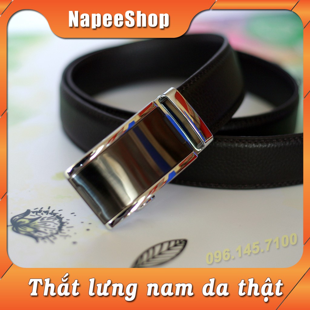 Thắt lưng nam NP25-12 da bò thật lớp 1 bền đẹp, mặt mạ hợp kim cao cấp sáng bóng_ Dây da Nâu