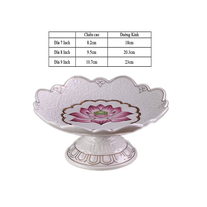 Đồ Thờ Cúng - Set Đồ Thờ Phụng Sứ Trắng Hoa Sen Hồng Cao Cấp