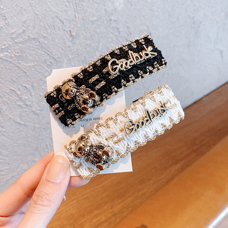 Kẹp Tóc Vải Hình Gấu Dễ Thương Phong Cách Retro