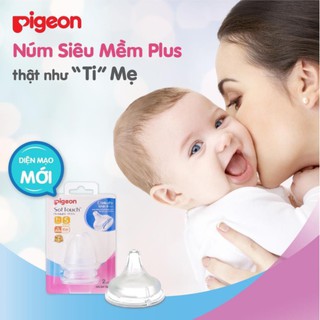 Núm Vú Pigeon Silicon Siêu Mềm PLUS ,Cổ Rộng Nội Địa Nhật Cho Bé Sơ Sinh Cao Cấp-CHÍNH HÃNG-Size S/M/L/LL