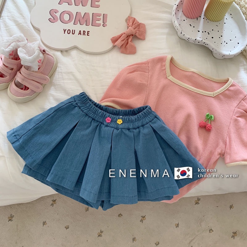 Set Áo Thun Tay Ngắn Và Quần Jeans Dài Thời Trang Hè 2022 Phong Cách Hàn Quốc Cho Bé Gái