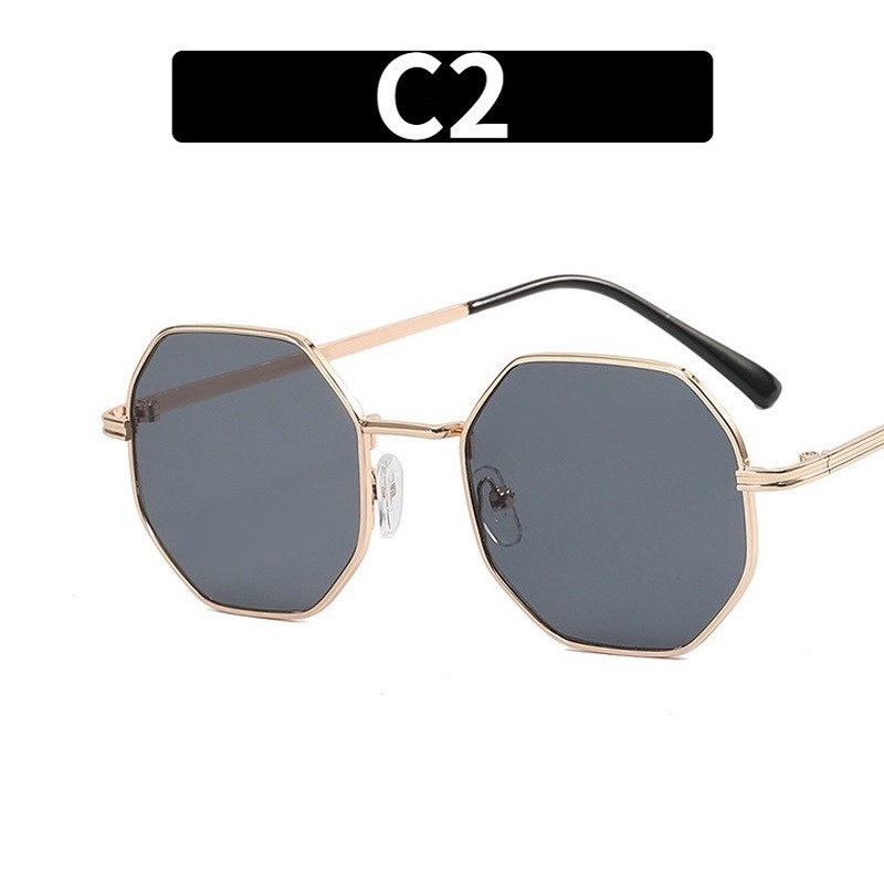 (KIQI-FASHION) COD Kính Mát Gọng Kim Loại Đa Giác Chống Tia Uv400 Siêu Nhẹ Phong Cách Cổ Điển Thời Trang Mới Cho Nữ