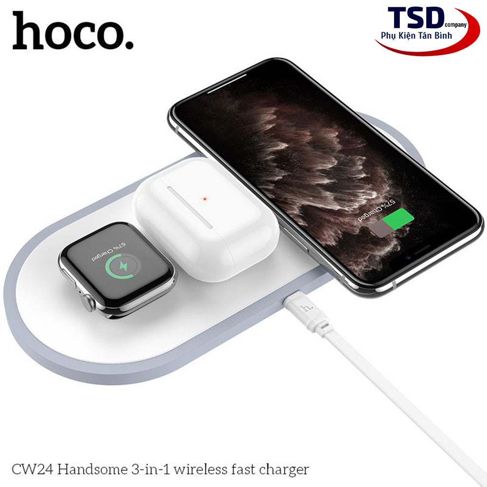 [Mã 267ELSALE hoàn 7% đơn 300K] Đế Sạc Không Dây 3 in 1 Hoco CW24 Chính Hãng