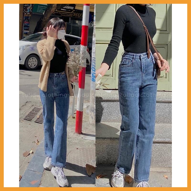 Quần jean ống suông rộng màu đen trơn cơ bản cạp lưng cao thương hiệu Heri | BigBuy360 - bigbuy360.vn