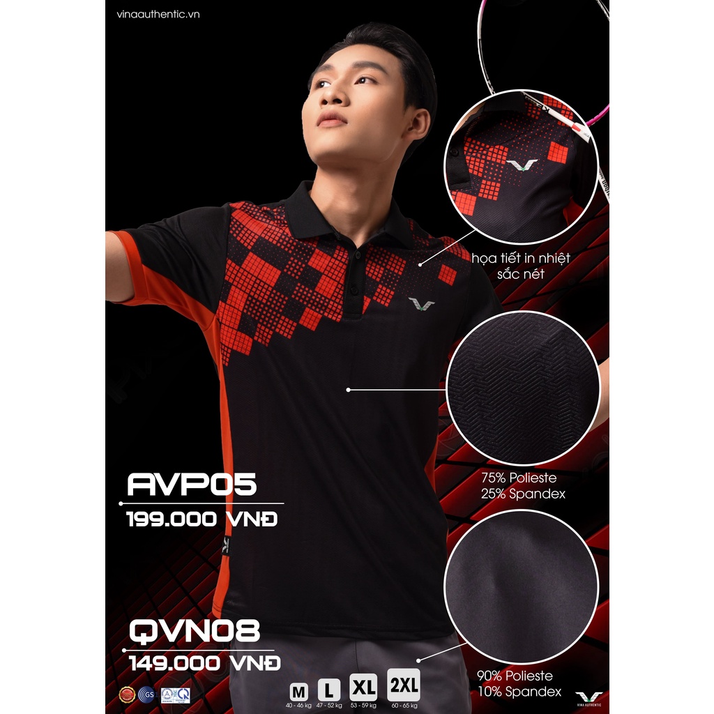 ÁO THUN NAM CỔ BẺ TENNIS CHUẨN FORM, THI ĐẤU CHÍNH HÃNG AVP06